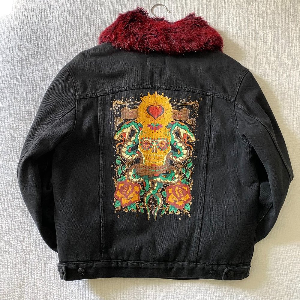 Zara Fleece Lined Jacket w/ Skull Detail + Detachable Collar